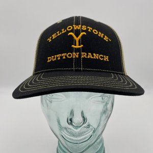 Yellowstone Dutton Ranch Trucker Hat Black Yellow Snapback Cap OSFM TV Show